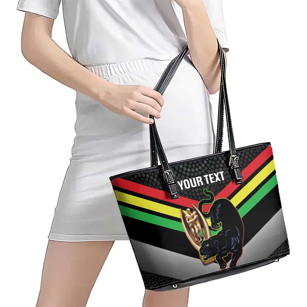 Personalised Panthers Rugby 2024 Leather Tote Bag Mascot With Trophy Go Champions Aboriginal Art