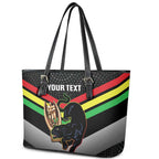 Personalised Panthers Rugby 2024 Leather Tote Bag Mascot With Trophy Go Champions Aboriginal Art