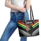 Personalised Panthers Rugby 2024 Leather Tote Bag Mascot With Trophy Go Champions Aboriginal Art