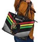 Personalised Panthers Rugby 2024 Leather Tote Bag Mascot With Trophy Go Champions Aboriginal Art