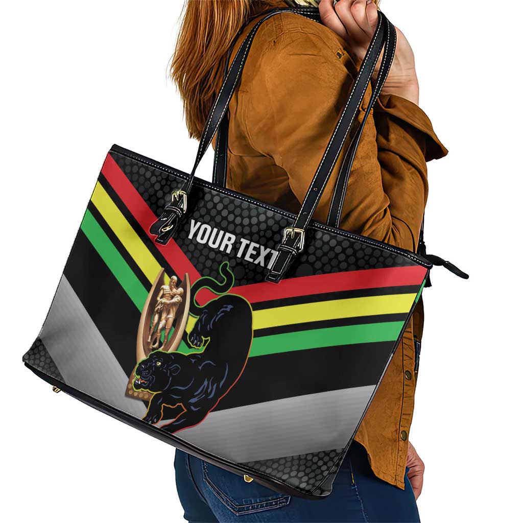 Personalised Panthers Rugby 2024 Leather Tote Bag Mascot With Trophy Go Champions Aboriginal Art