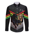 Personalised Panthers Rugby 2024 Long Sleeve Button Shirt Mascot With Trophy Go Champions Aboriginal Art