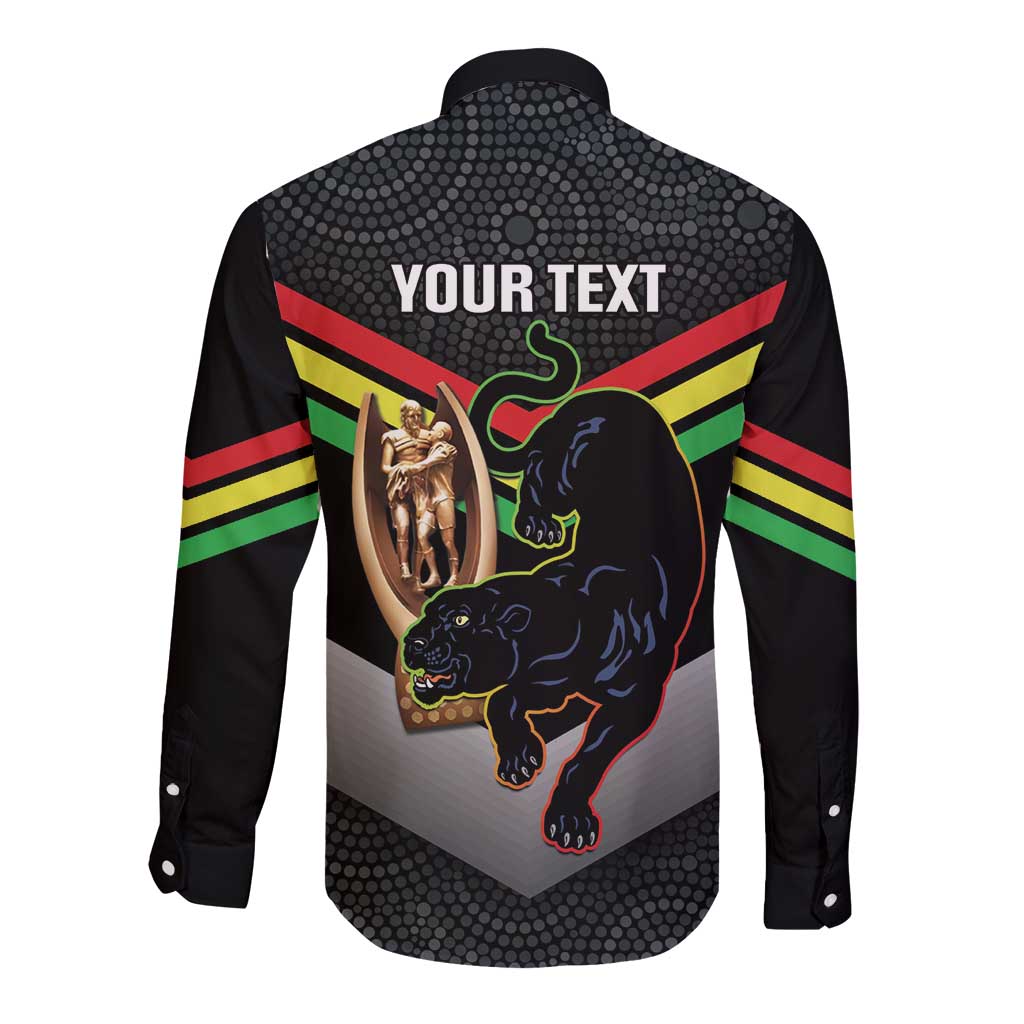 Personalised Panthers Rugby 2024 Long Sleeve Button Shirt Mascot With Trophy Go Champions Aboriginal Art