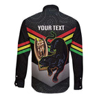 Personalised Panthers Rugby 2024 Long Sleeve Button Shirt Mascot With Trophy Go Champions Aboriginal Art