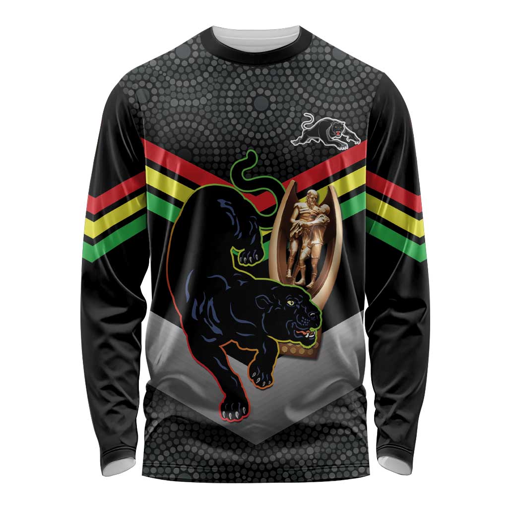 Personalised Panthers Rugby 2024 Long Sleeve Shirt Mascot With Trophy Go Champions Aboriginal Art
