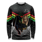 Personalised Panthers Rugby 2024 Long Sleeve Shirt Mascot With Trophy Go Champions Aboriginal Art