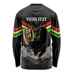 Personalised Panthers Rugby 2024 Long Sleeve Shirt Mascot With Trophy Go Champions Aboriginal Art