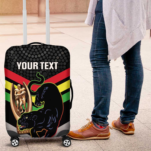 Personalised Panthers Rugby 2024 Luggage Cover Mascot With Trophy Go Champions Aboriginal Art