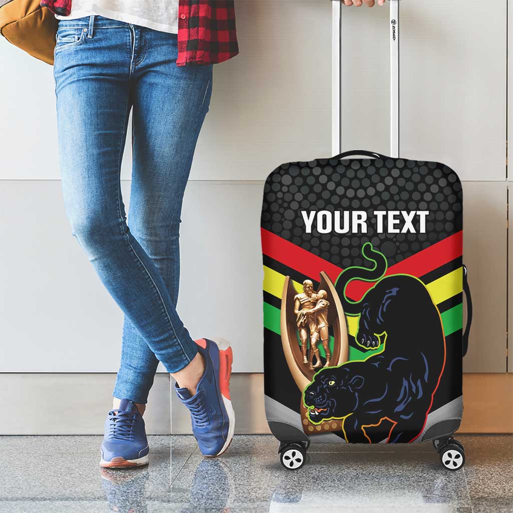 Personalised Panthers Rugby 2024 Luggage Cover Mascot With Trophy Go Champions Aboriginal Art