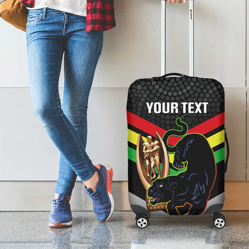 Personalised Panthers Rugby 2024 Luggage Cover Mascot With Trophy Go Champions Aboriginal Art
