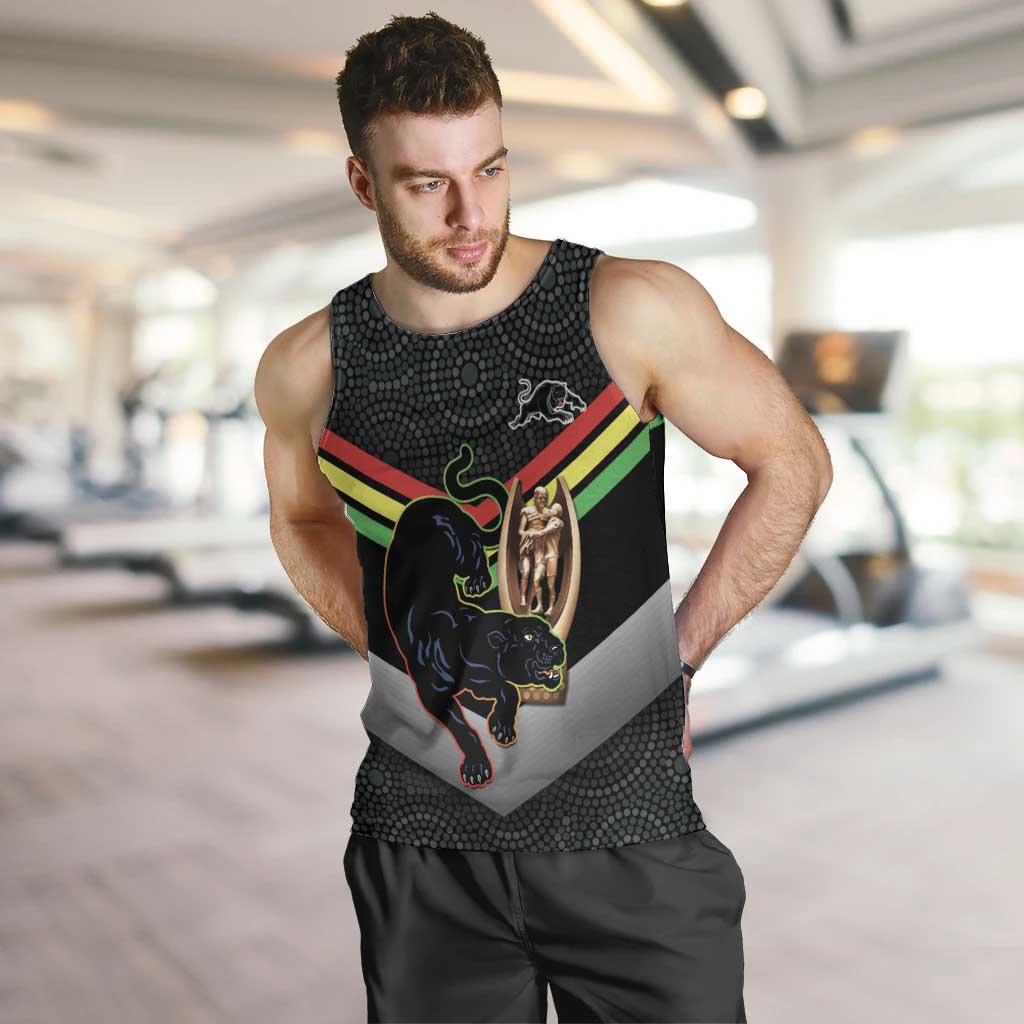 Personalised Panthers Rugby 2024 Men Tank Top Mascot With Trophy Go Champions Aboriginal Art