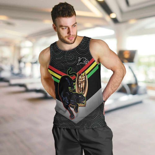 Personalised Panthers Rugby 2024 Men Tank Top Mascot With Trophy Go Champions Aboriginal Art
