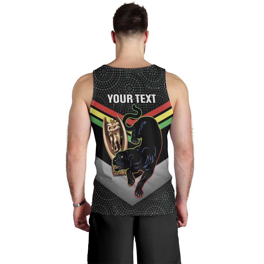 Personalised Panthers Rugby 2024 Men Tank Top Mascot With Trophy Go Champions Aboriginal Art
