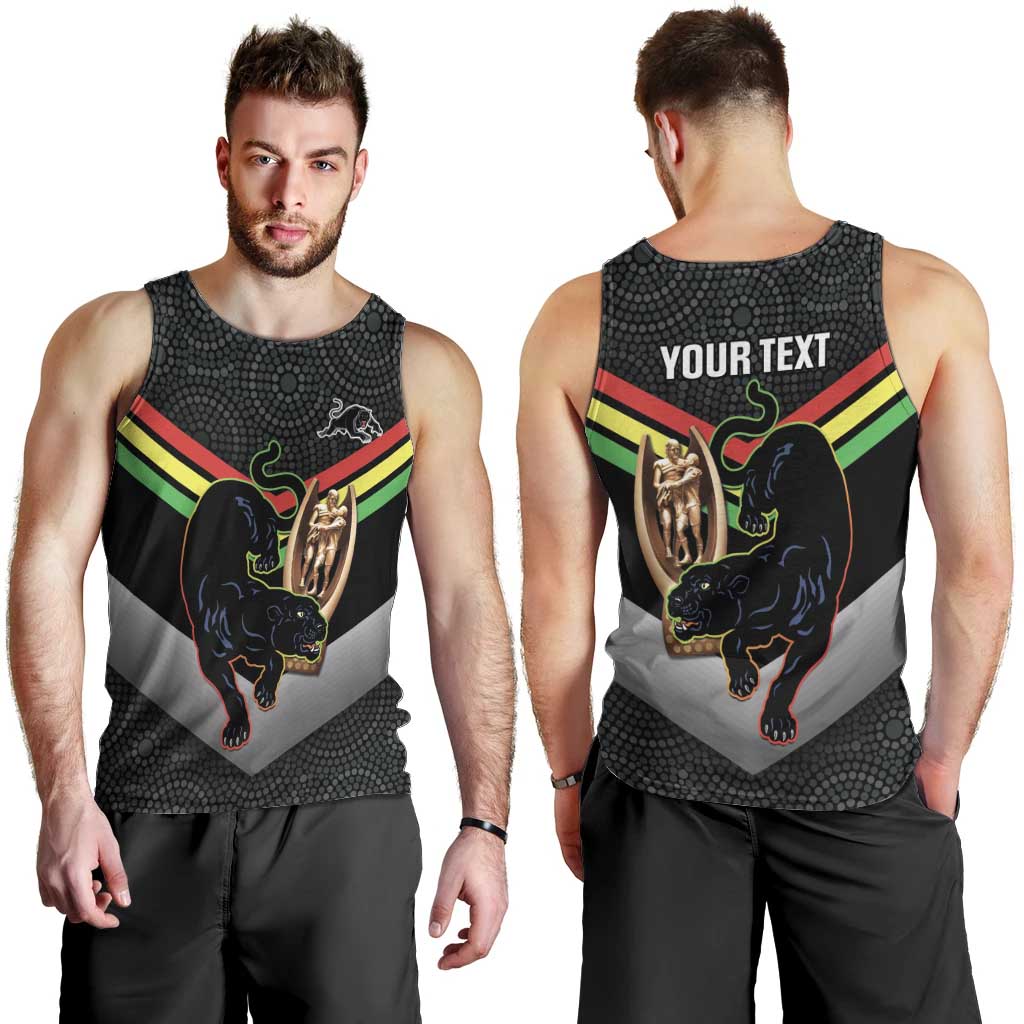 Personalised Panthers Rugby 2024 Men Tank Top Mascot With Trophy Go Champions Aboriginal Art