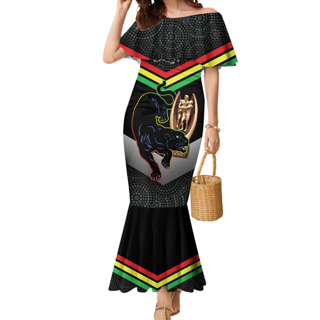 Personalised Panthers Rugby 2024 Mermaid Dress Mascot With Trophy Go Champions Aboriginal Art