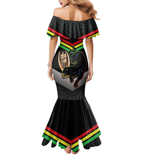 Personalised Panthers Rugby 2024 Mermaid Dress Mascot With Trophy Go Champions Aboriginal Art