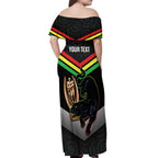 Personalised Panthers Rugby 2024 Off Shoulder Maxi Dress Mascot With Trophy Go Champions Aboriginal Art