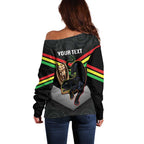 Personalised Panthers Rugby 2024 Off Shoulder Sweater Mascot With Trophy Go Champions Aboriginal Art