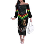 Personalised Panthers Rugby 2024 Off The Shoulder Long Sleeve Dress Mascot With Trophy Go Champions Aboriginal Art