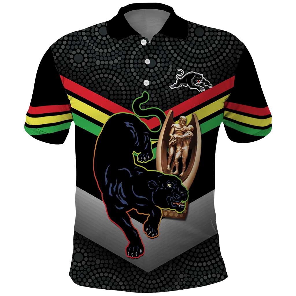 Personalised Panthers Rugby 2024 Polo Shirt Mascot With Trophy Go Champions Aboriginal Art
