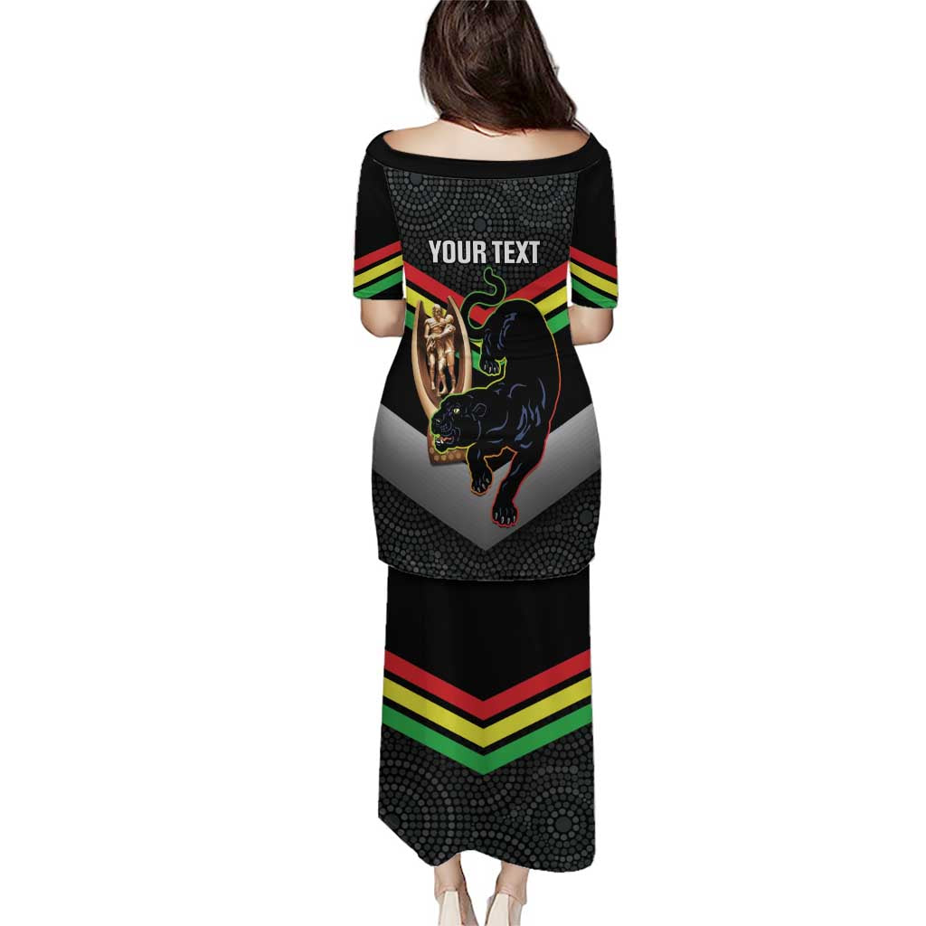 Personalised Panthers Rugby 2024 Puletasi Mascot With Trophy Go Champions Aboriginal Art