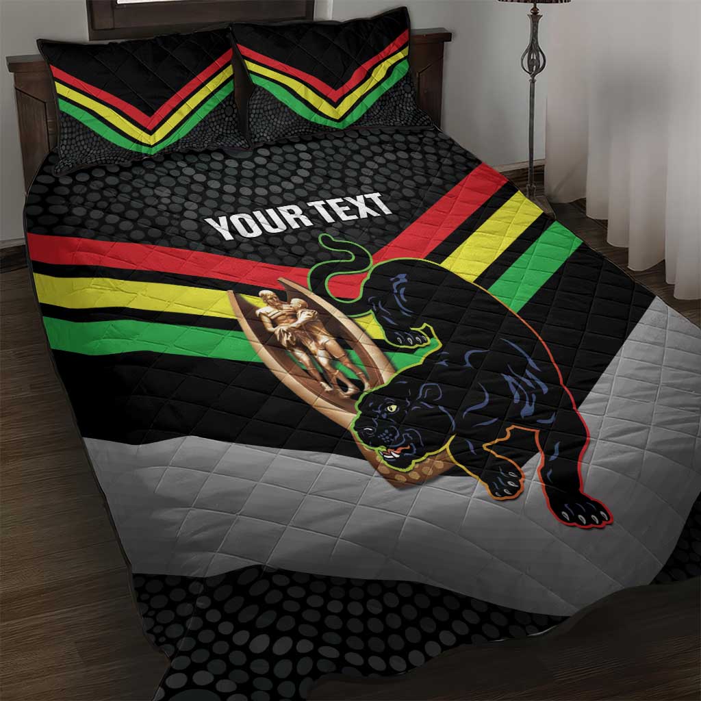 Personalised Panthers Rugby 2024 Quilt Bed Set Mascot With Trophy Go Champions Aboriginal Art