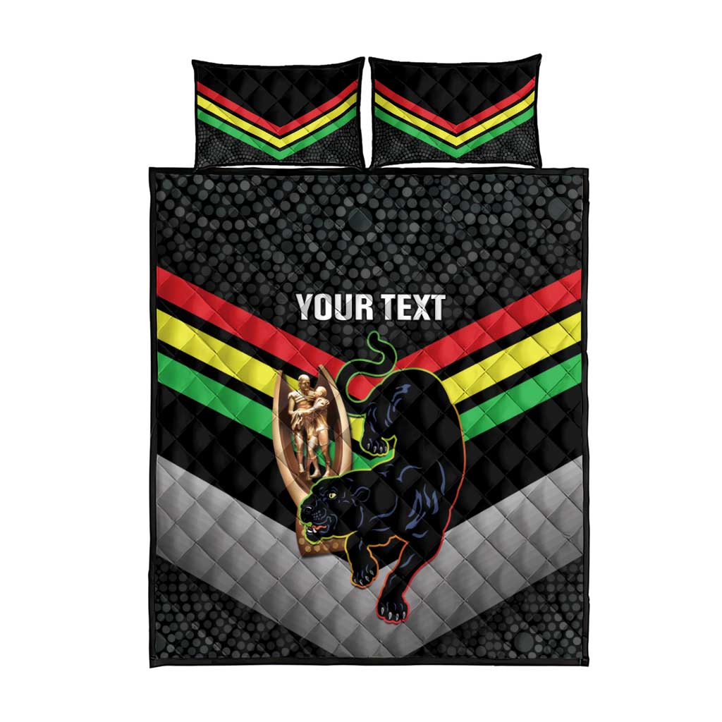 Personalised Panthers Rugby 2024 Quilt Bed Set Mascot With Trophy Go Champions Aboriginal Art