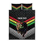 Personalised Panthers Rugby 2024 Quilt Bed Set Mascot With Trophy Go Champions Aboriginal Art