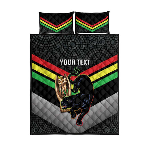 Personalised Panthers Rugby 2024 Quilt Bed Set Mascot With Trophy Go Champions Aboriginal Art