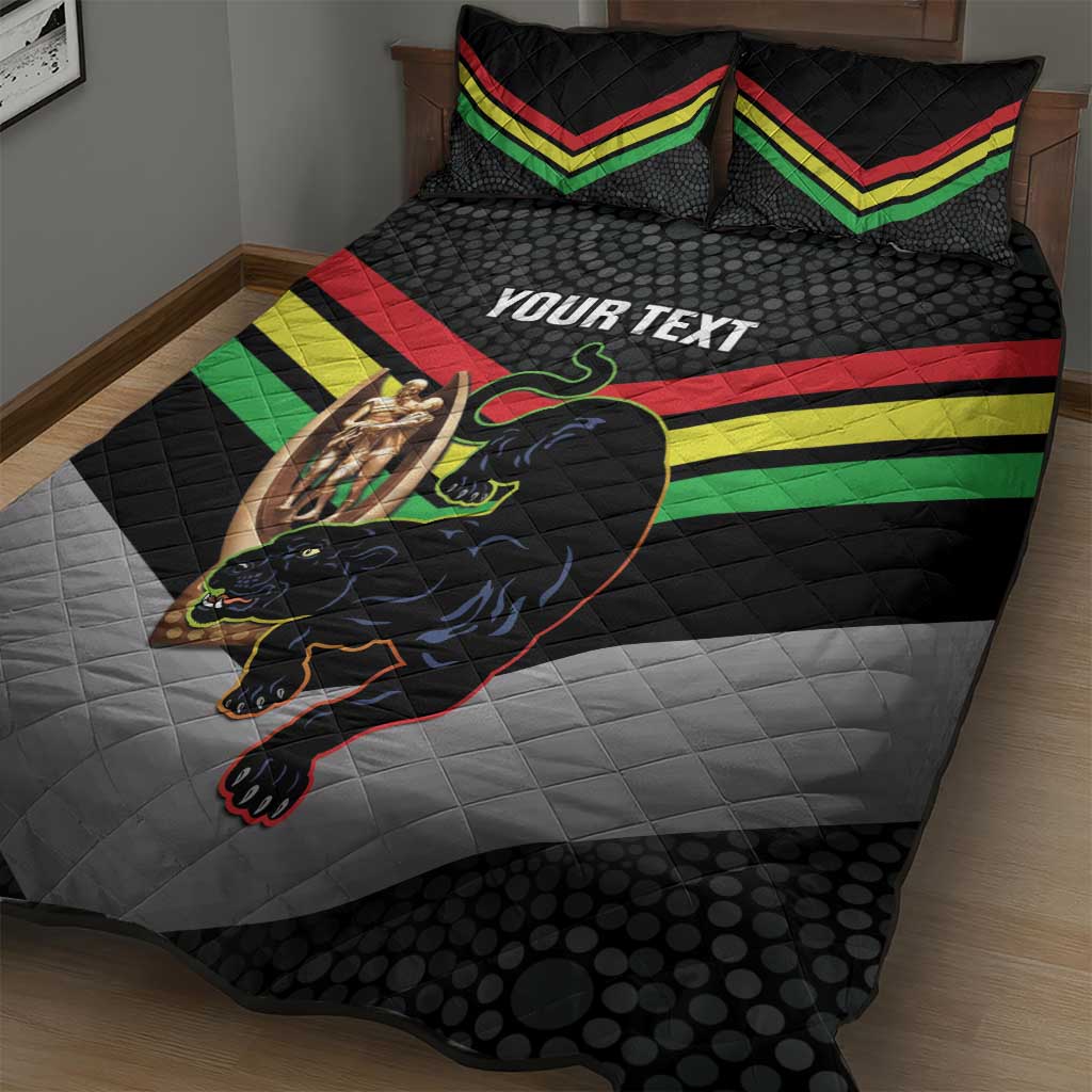 Personalised Panthers Rugby 2024 Quilt Bed Set Mascot With Trophy Go Champions Aboriginal Art