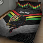 Personalised Panthers Rugby 2024 Quilt Bed Set Mascot With Trophy Go Champions Aboriginal Art