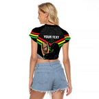Personalised Panthers Rugby 2024 Raglan Cropped T Shirt Mascot With Trophy Go Champions Aboriginal Art