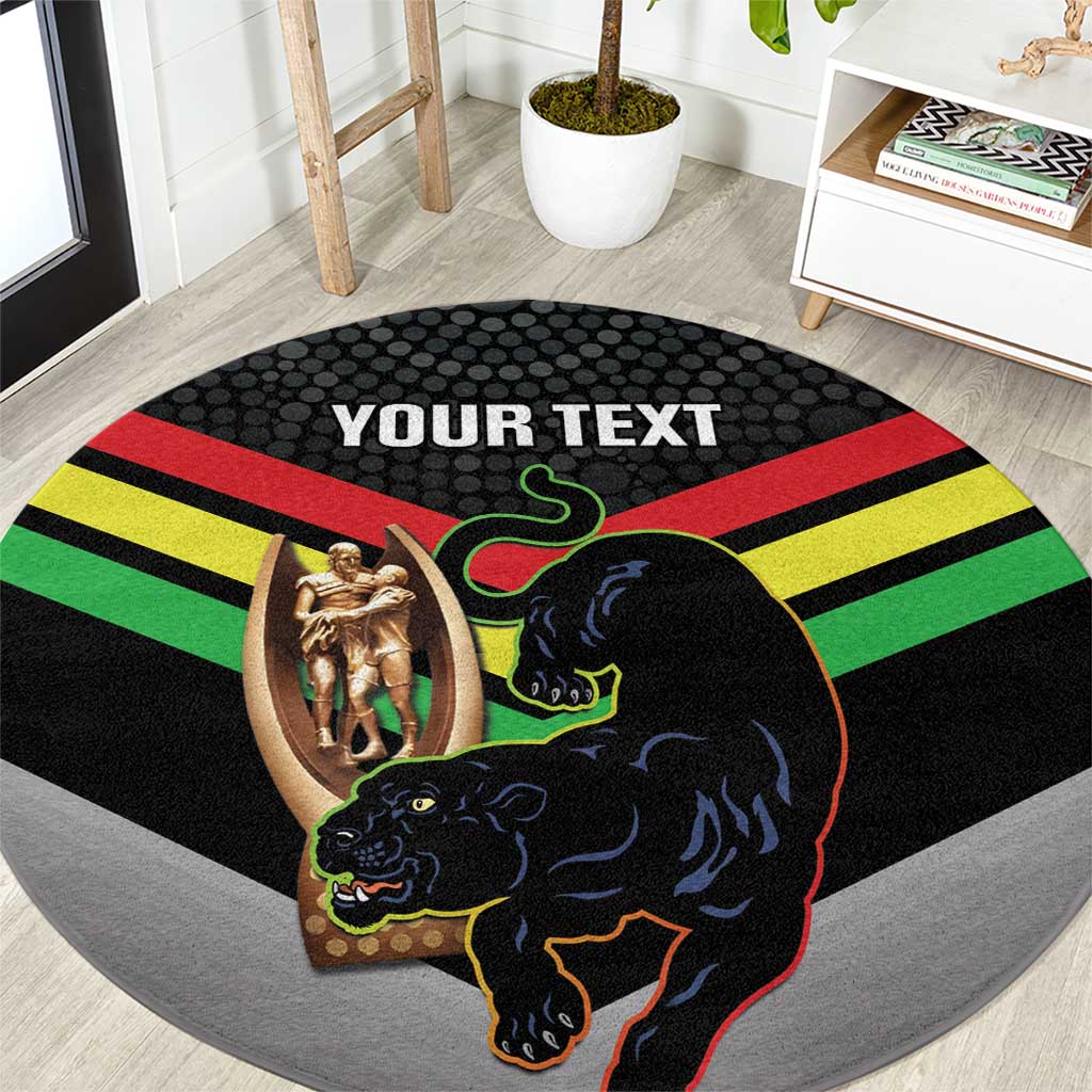 Personalised Panthers Rugby 2024 Round Carpet Mascot With Trophy Go Champions Aboriginal Art