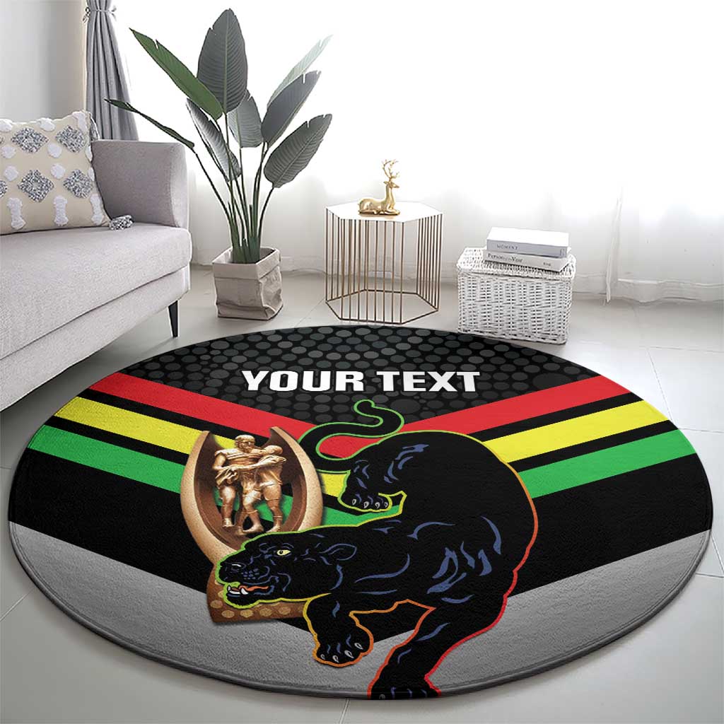 Personalised Panthers Rugby 2024 Round Carpet Mascot With Trophy Go Champions Aboriginal Art