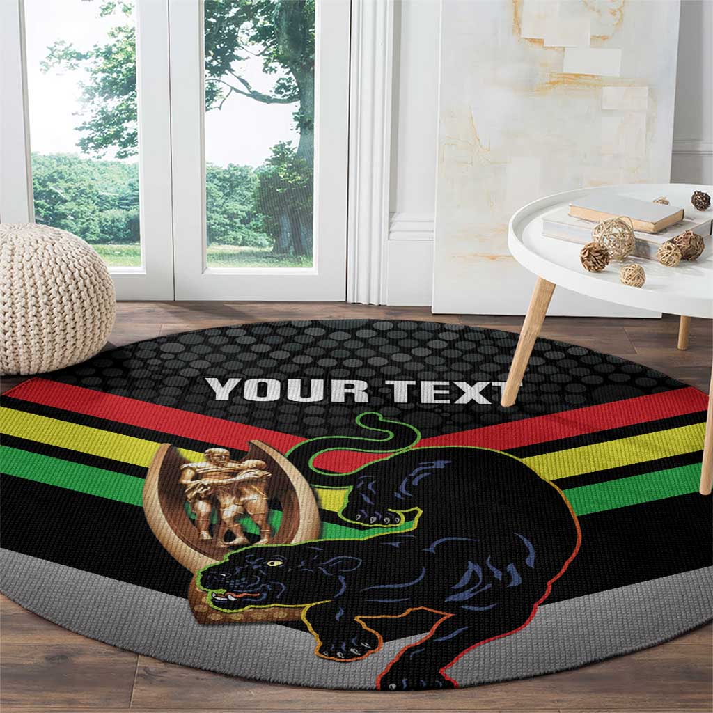 Personalised Panthers Rugby 2024 Round Carpet Mascot With Trophy Go Champions Aboriginal Art