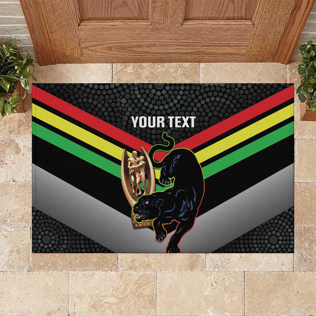 Personalised Panthers Rugby 2024 Rubber Doormat Mascot With Trophy Go Champions Aboriginal Art