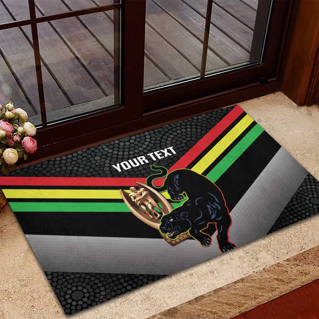 Personalised Panthers Rugby 2024 Rubber Doormat Mascot With Trophy Go Champions Aboriginal Art