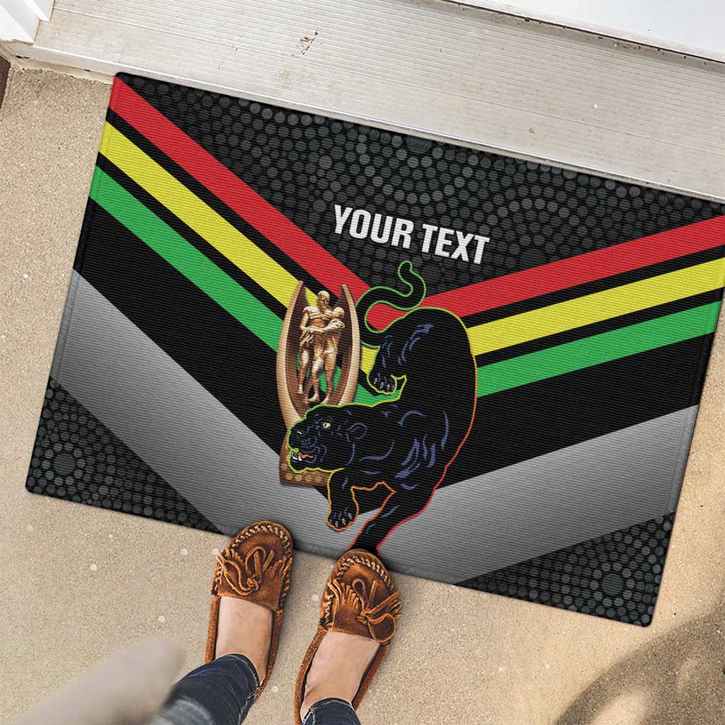 Personalised Panthers Rugby 2024 Rubber Doormat Mascot With Trophy Go Champions Aboriginal Art
