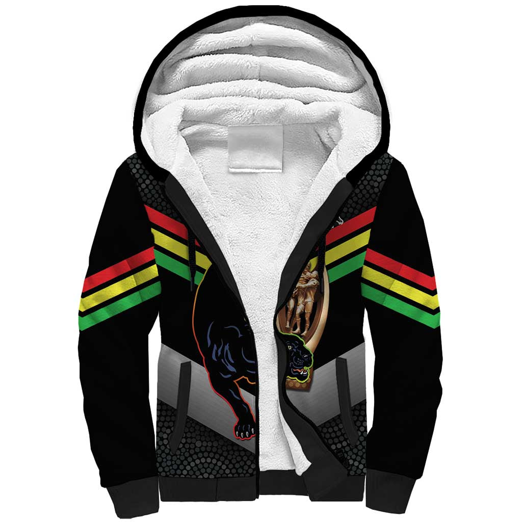 Personalised Panthers Rugby 2024 Sherpa Hoodie Mascot With Trophy Go Champions Aboriginal Art