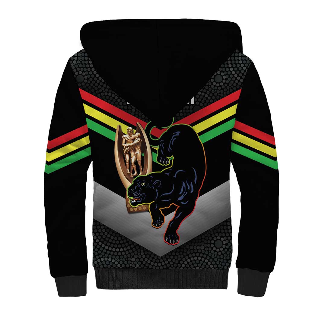 Personalised Panthers Rugby 2024 Sherpa Hoodie Mascot With Trophy Go Champions Aboriginal Art