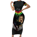 Personalised Panthers Rugby 2024 Short Sleeve Bodycon Dress Mascot With Trophy Go Champions Aboriginal Art