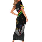 Personalised Panthers Rugby 2024 Short Sleeve Bodycon Dress Mascot With Trophy Go Champions Aboriginal Art