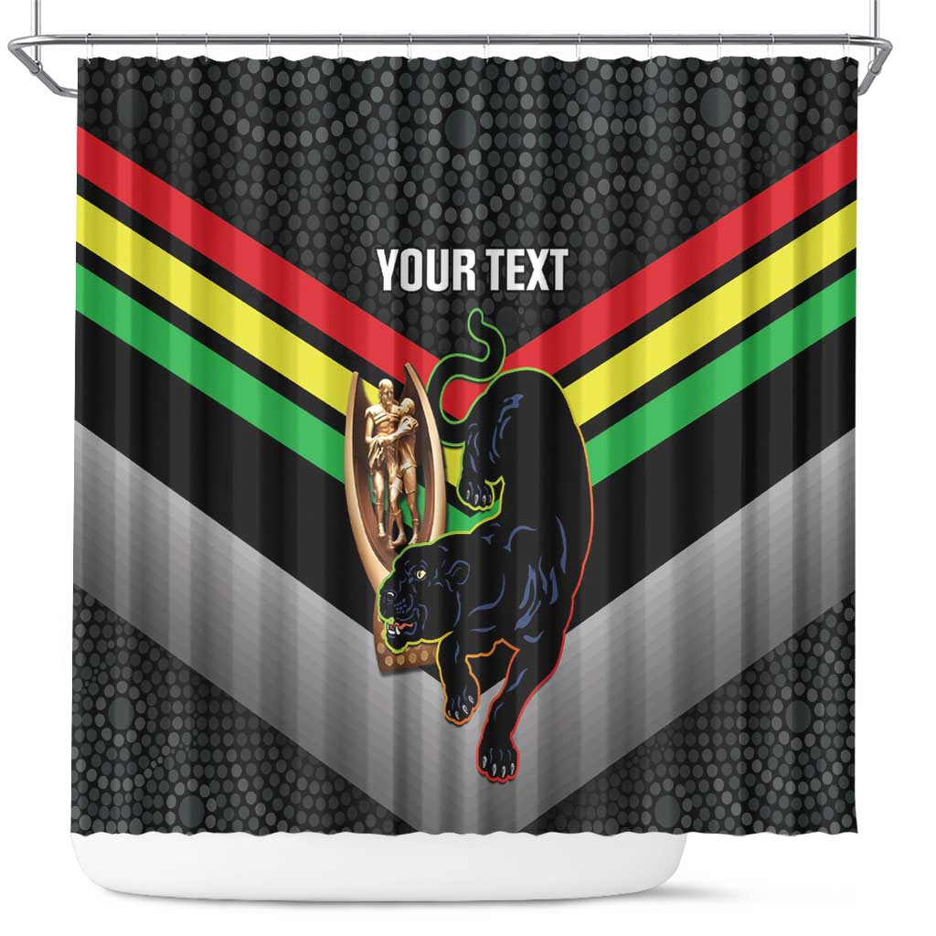 Personalised Panthers Rugby 2024 Shower Curtain Mascot With Trophy Go Champions Aboriginal Art