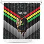 Personalised Panthers Rugby 2024 Shower Curtain Mascot With Trophy Go Champions Aboriginal Art