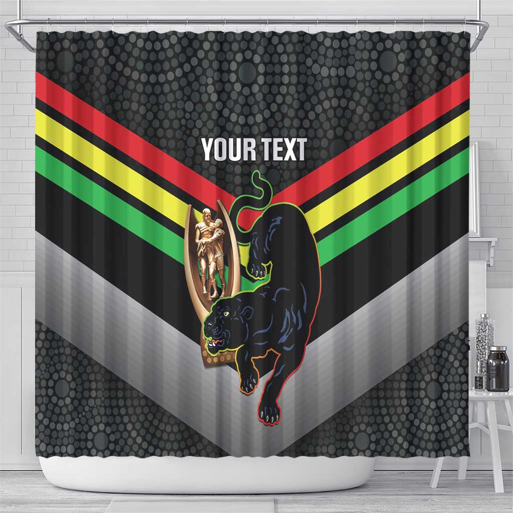 Personalised Panthers Rugby 2024 Shower Curtain Mascot With Trophy Go Champions Aboriginal Art