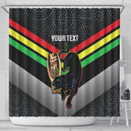 Personalised Panthers Rugby 2024 Shower Curtain Mascot With Trophy Go Champions Aboriginal Art