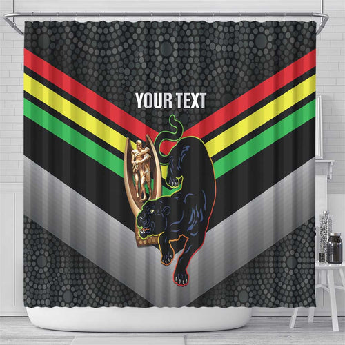 Personalised Panthers Rugby 2024 Shower Curtain Mascot With Trophy Go Champions Aboriginal Art