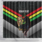 Personalised Panthers Rugby 2024 Shower Curtain Mascot With Trophy Go Champions Aboriginal Art