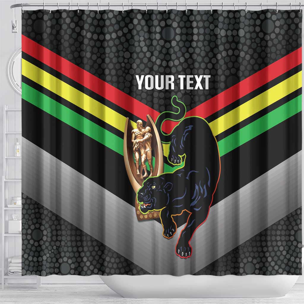 Personalised Panthers Rugby 2024 Shower Curtain Mascot With Trophy Go Champions Aboriginal Art
