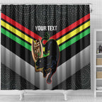 Personalised Panthers Rugby 2024 Shower Curtain Mascot With Trophy Go Champions Aboriginal Art